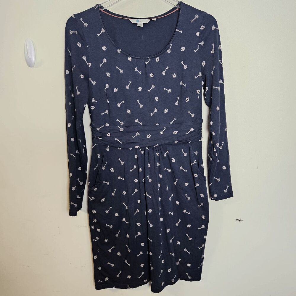 Boden Mabel Lock Key Jersey Knee Length Dress Long Sleeve Women's Blue Size 8/Pe